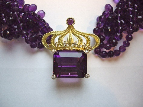 18k Crown with 60ct Amethyst Necklace