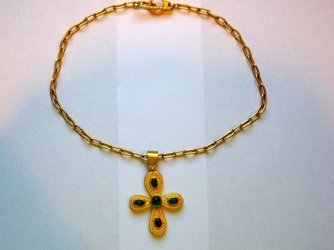 24k Chain & Emerald Cross