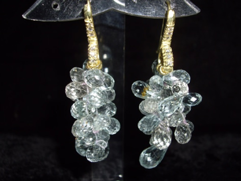 18k wire aquamarine briolet earring