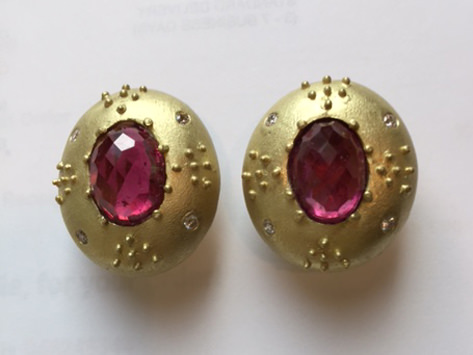 18k oval pink tourmaline earrings